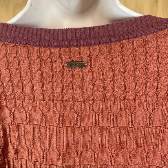 PrAna Margo Cable Knit Sweater Scoop Neck Dolman Sleeve Orange Organic Cotton M - Picture 6 of 8
